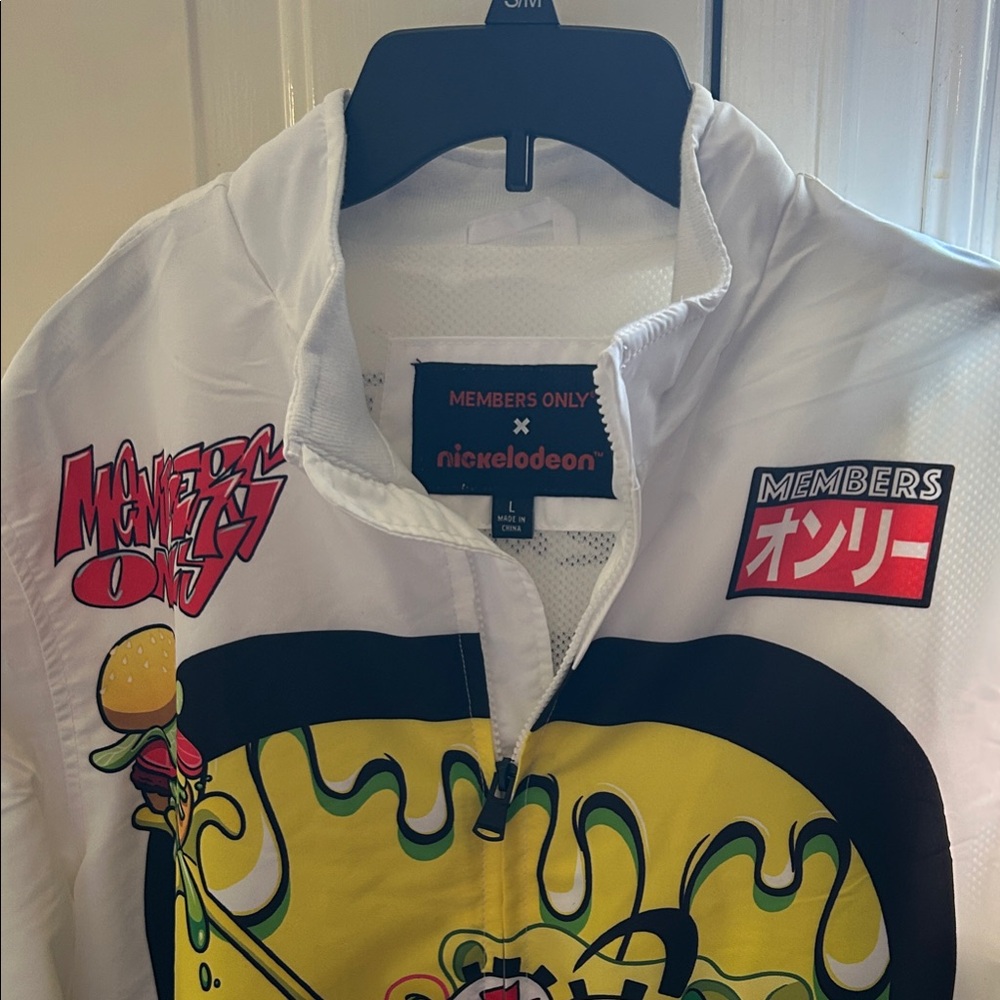 Members Only White Windbreaker with Yellow & Black Nickelodeon Characters